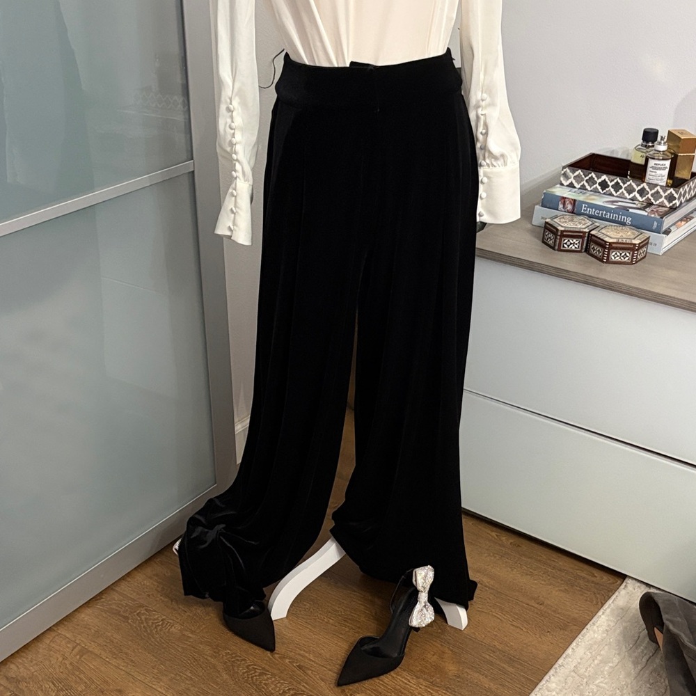 Mango Black Velvet Wide-Leg Pants